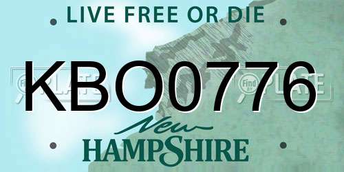 KBO0776 New Hampshire License Plate