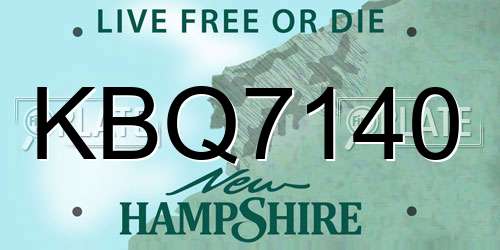 KBQ7140 New Hampshire License Plate