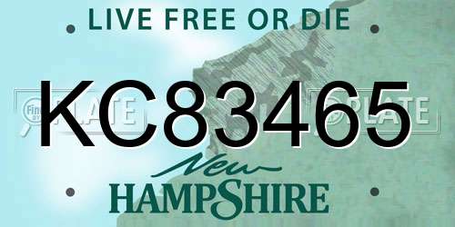 KC83465 New Hampshire License Plate