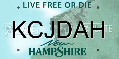 KCJDAH New Hampshire License Plate