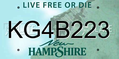 KG4B223 New Hampshire License Plate