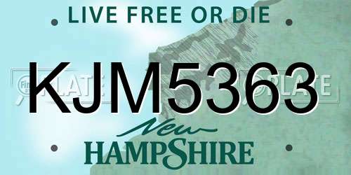 KJM5363 New Hampshire License Plate