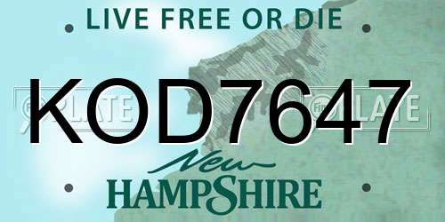 KOD7647 New Hampshire License Plate