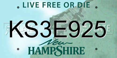 KS3E925 New Hampshire License Plate