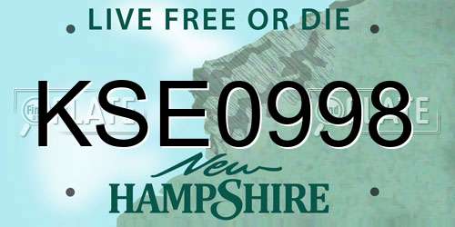 KSE0998 New Hampshire License Plate
