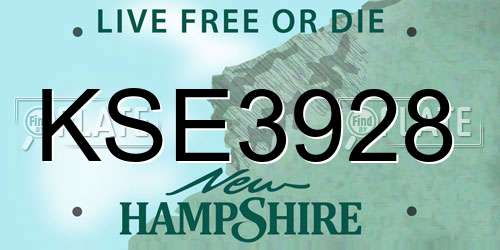 KSE3928 New Hampshire License Plate