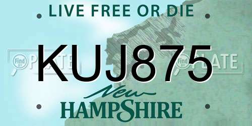 KUJ875 New Hampshire License Plate