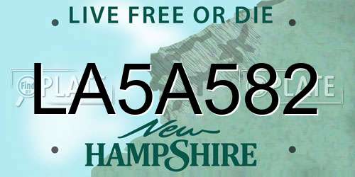 LA5A582 New Hampshire License Plate