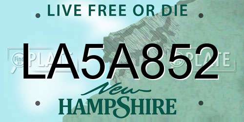 LA5A852 New Hampshire License Plate
