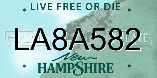 LA8A582 New Hampshire License Plate