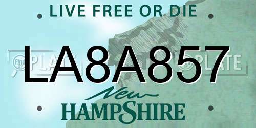 LA8A857 New Hampshire License Plate