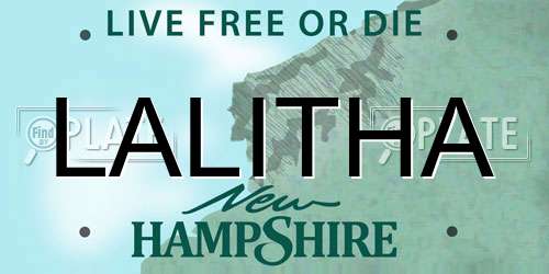 LALITHA New Hampshire License Plate