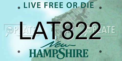 LAT822 New Hampshire License Plate