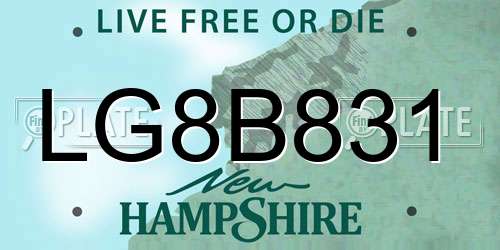 LG8B831 New Hampshire License Plate