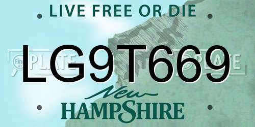 LG9T669 New Hampshire License Plate