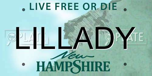 LILLADY New Hampshire License Plate