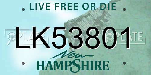 LK53801 New Hampshire License Plate