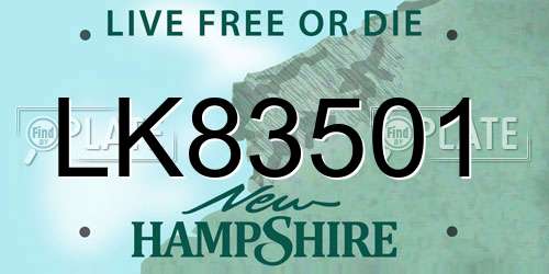 LK83501 New Hampshire License Plate