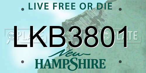 LKB3801 New Hampshire License Plate