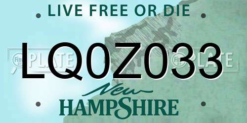 LQ0Z033 New Hampshire License Plate