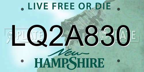 LQ2A830 New Hampshire License Plate