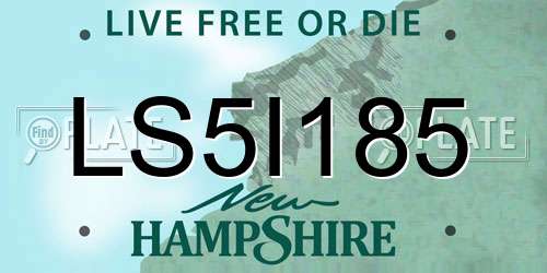 LS5I185 New Hampshire License Plate