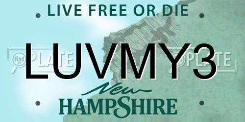 LUVMY3 New Hampshire License Plate