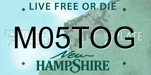 M05TOG New Hampshire License Plate