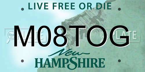 M08TOG New Hampshire License Plate