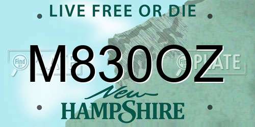 M830OZ New Hampshire License Plate