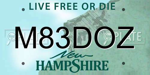 M83DOZ New Hampshire License Plate