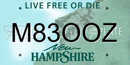 M83OOZ New Hampshire License Plate