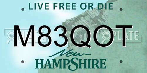 M83QOT New Hampshire License Plate