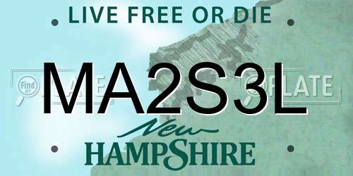 MA2S3L New Hampshire License Plate
