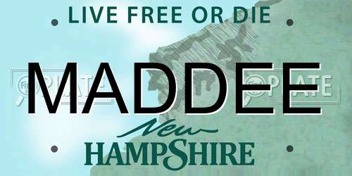 MADDEE New Hampshire License Plate