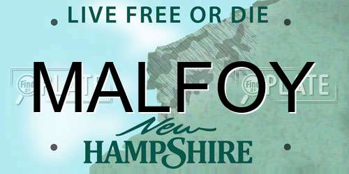 MALFOY New Hampshire License Plate