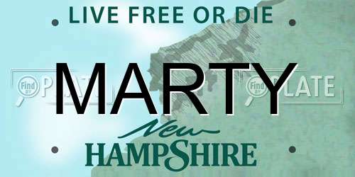 MARTY New Hampshire License Plate