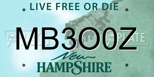 MB3O0Z New Hampshire License Plate