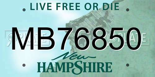 MB76850 New Hampshire License Plate