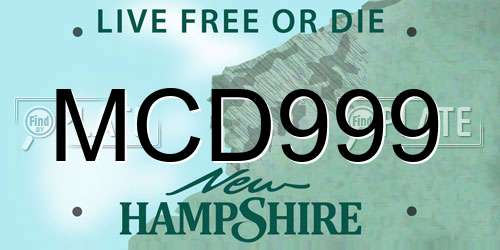 MCD999 New Hampshire License Plate