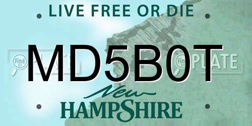 MD5B0T New Hampshire License Plate