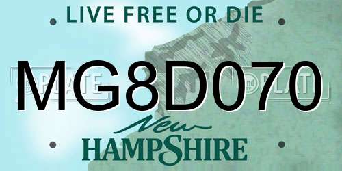 MG8D070 New Hampshire License Plate