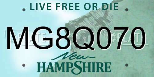 MG8Q070 New Hampshire License Plate