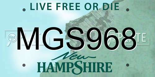 MGS968 New Hampshire License Plate