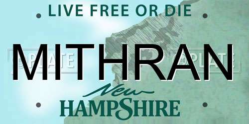 MITHRAN New Hampshire License Plate
