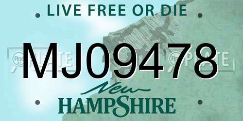 MJ09478 New Hampshire License Plate