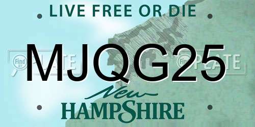 MJQG25 New Hampshire License Plate