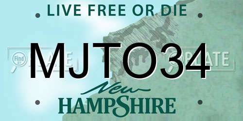MJTO34 New Hampshire License Plate