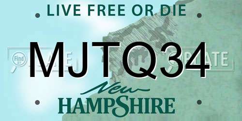 MJTQ34 New Hampshire License Plate