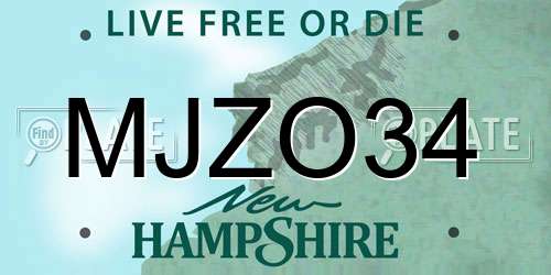 MJZO34 New Hampshire License Plate